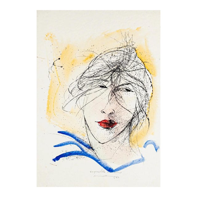 Woman's Face - Original Lithography by Mario Ceriacca - Late 20th Century Late 20th Century For Sale