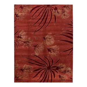 2010s Modern Tibetan Handmade Maroon Wool & Silk Rug With Floral Design