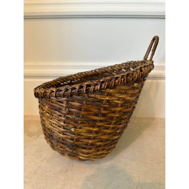 Gabriella Crespi Vintage French Mid-Century Woven Rattan Wall Basket For Sale - Image 4 of 12