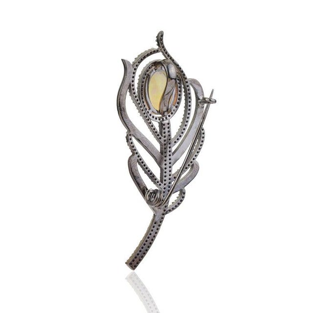 Sterling Silver Art Deco Elegance Opal and Diamond Convertible Brooch Pendant For Sale - Image 9 of 12
