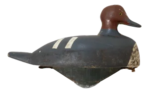 Vintage American Folk Art Hand Carved & Painted Wood Duck Decoy