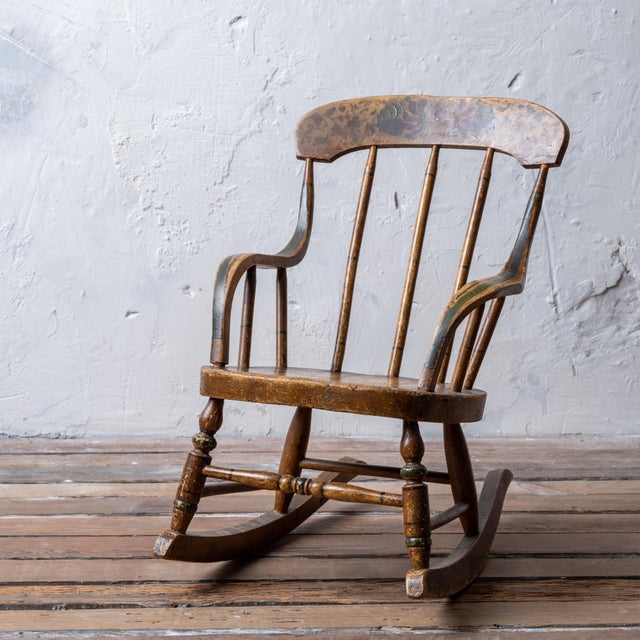 Brown Fancy Painted Child’s Rocking Chair For Sale - Image 8 of 12