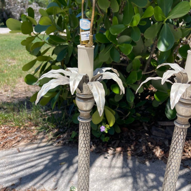 Hollywood Regency Palm Tree Table Lamps Silver Gilt Tole, a Pair For Sale - Image 12 of 12