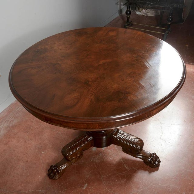 Round Center Table in Walnut with Three Victorian Style Carved Feet For Sale - Image 18 of 18
