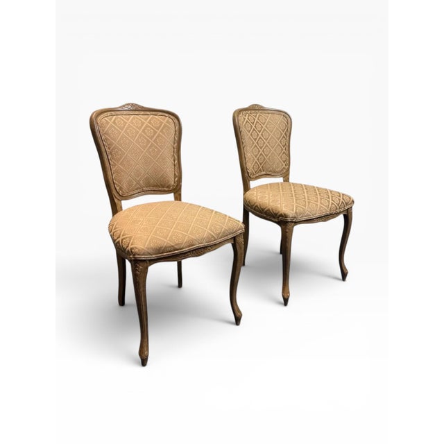 French Provincial Late 20th Century French Provincial Side Chairs With Golden Floral Patterned Upholstery For Sale - Image 3 of 15