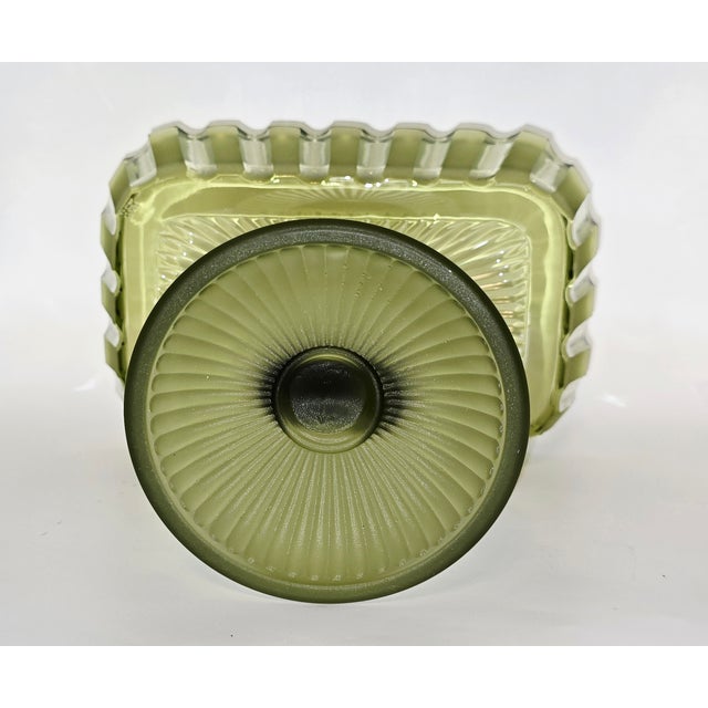 Glass Houze Art Glass Green Satin Dolphin Compote – 1930s–40s For Sale - Image 7 of 10