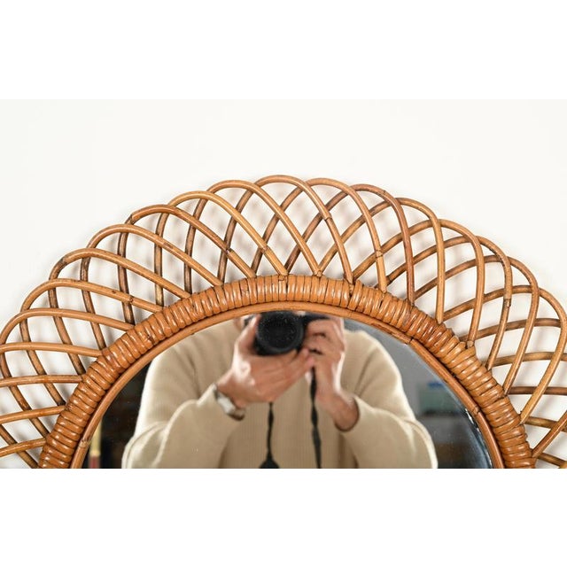 1970s Mid-Century Round Mirror in Rattan and Wicker from Franco Albini, Italy, 1970s For Sale - Image 5 of 11