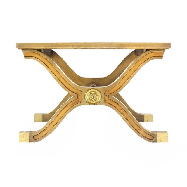 1970s Heritage Henredon Hollywood Regency Mid Century X-Base Side Table Bench Brass For Sale - Image 5 of 10