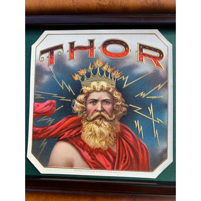 Antique original Thor cigar box label approximately 4.25 x 4.25 laid down on 5 x 7 green paper Overall size with new old...