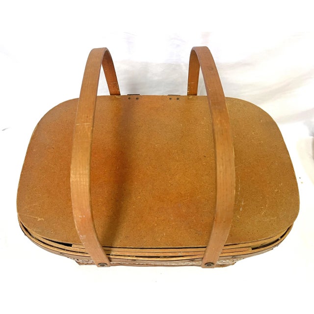 Mid 20th Century 1950's Redmon Style Woven Wood Picnic Basket For Sale - Image 5 of 12