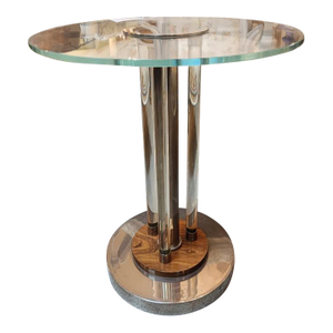 1990s Chrome and Wood Glass Side Table
