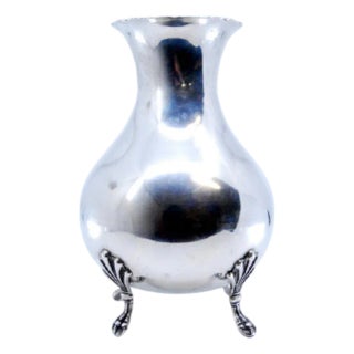 Silver Vase with Beaded Rim and Claw-Shaped Feet For Sale