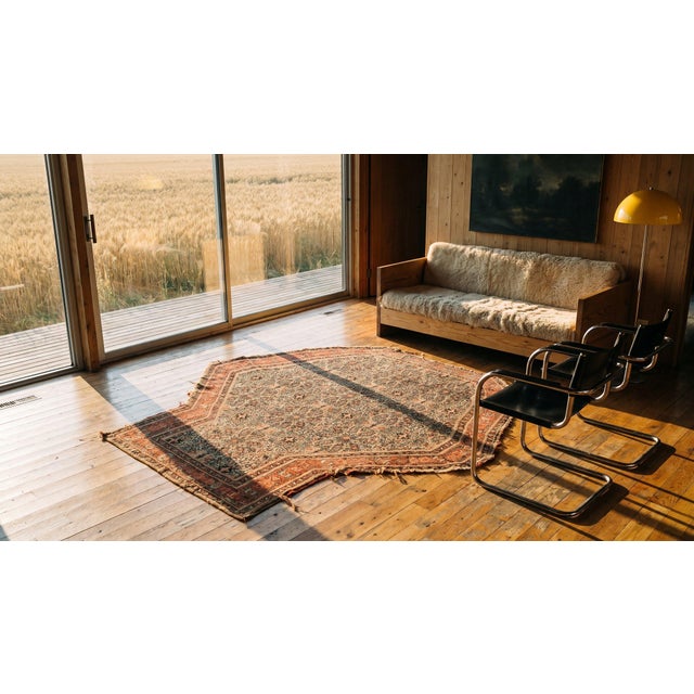 Textile 1880s Ivory Medallion Antique W. Persian Senneh Saddle Rug 3'8" X 4' Handknotted Carpet For Sale - Image 7 of 9