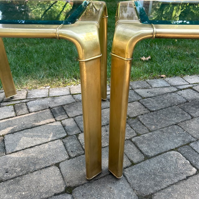 Modern Pair of Vintage Modern John Widdicomb Brass and Glass Top Tables For Sale - Image 3 of 6