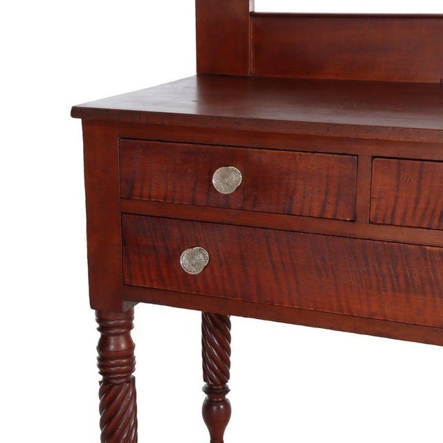 Sheraton Antique Sheraton Cherry & Tiger Maple 3-Drawer Server C1830 For Sale - Image 4 of 15