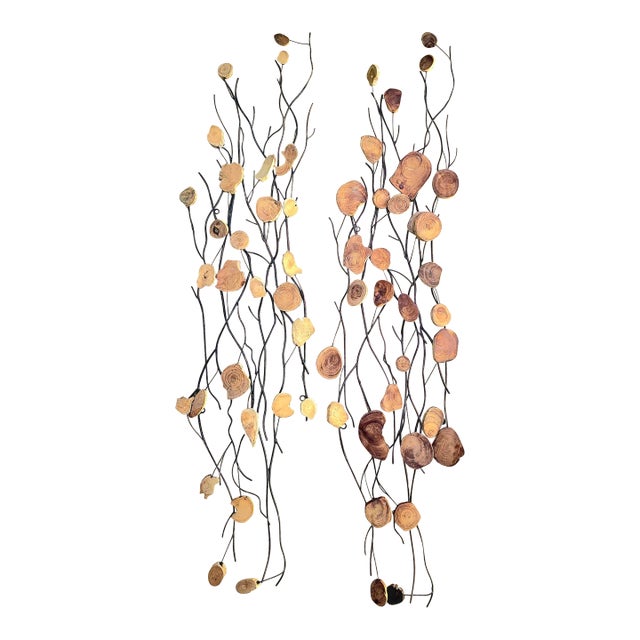 Organic Mid Century Modern Style Slim Tall Raw Wood Branch Wall Art Sculptures Hangings- a Pair For Sale