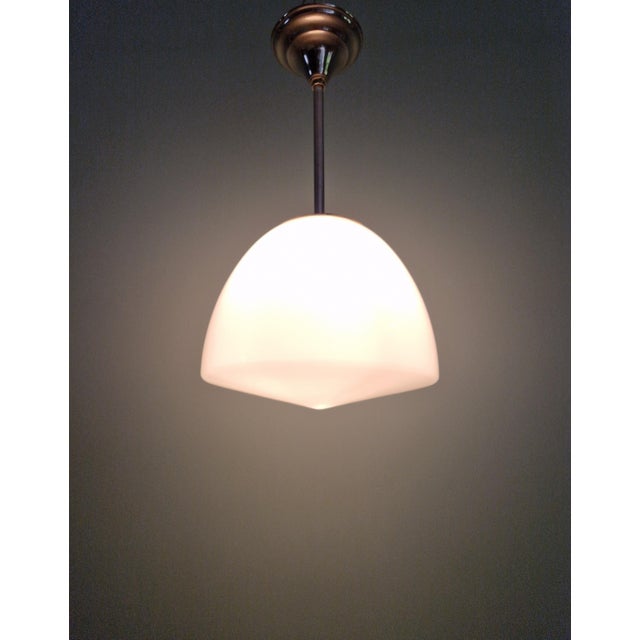 Metal Bauhaus Pendant Light in White Opaline Glass and Chromed Metal from Philips, 1930 For Sale - Image 7 of 11