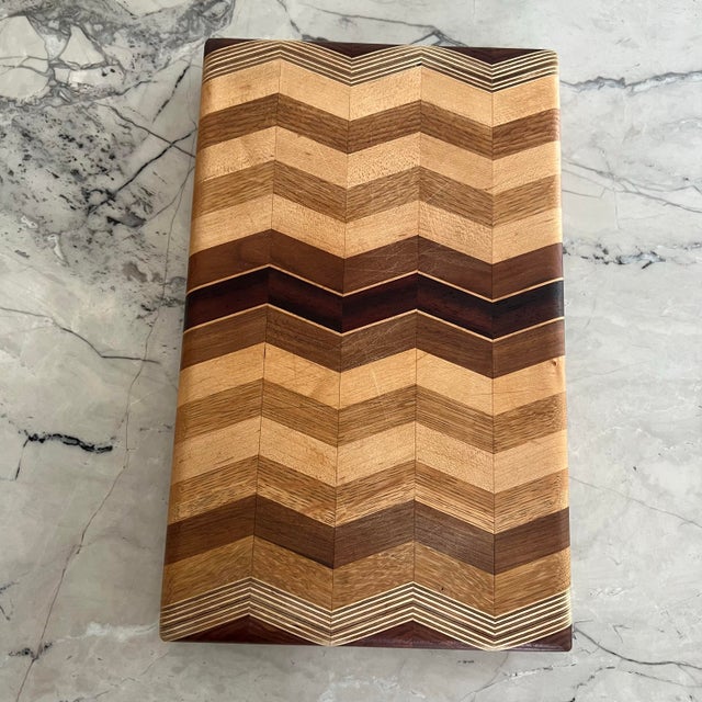 Brown Exotic Wood Chevron Cutting Board by David Levy For Sale - Image 8 of 8
