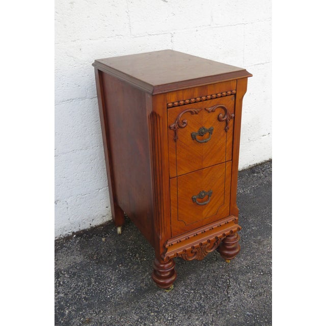 Early 20th Century Early 1900s Carved Tall Nightstands End Side Bedside Tables a Pair For Sale - Image 5 of 12
