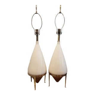 A Pair of 1960's Ceramic, Walnut, and Brass "Rocket Lamps". East Coast Mid-Century Modern. For Sale