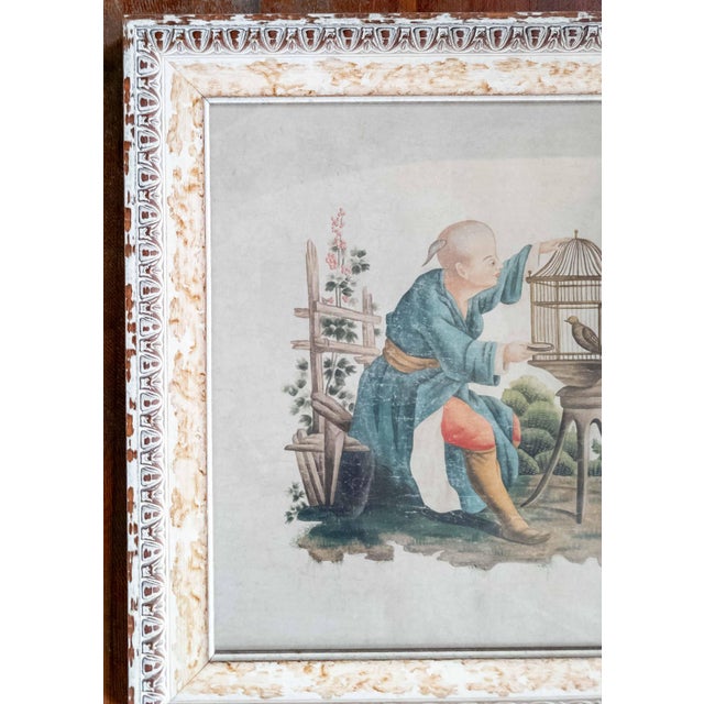 Chinoiserie 19th Century French Chinoiserie Chinese Export Style Watercolor Painting For Sale - Image 3 of 18