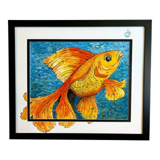 Framed Original Watercolor Painting of “My Goldfish” For Sale