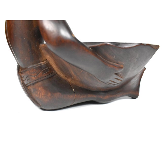 Mid 20th Century Hand Wood Carved Oriental Man Holding Bowl Ashtray For Sale - Image 9 of 12