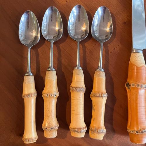 Vintage Bamboo Handled and Stainless Steel Flatware Set from Mills Moore, Set of 24 For Sale - Image 13 of 14