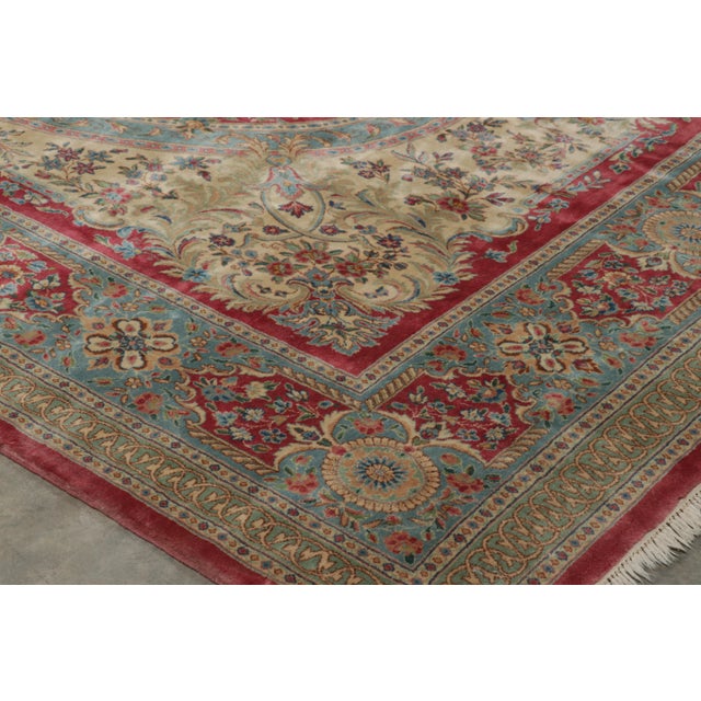 Red Oversized Antique Persian Kerman Lavar Rug in Red With Floral Medallion For Sale - Image 8 of 10