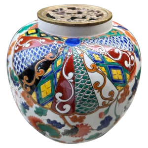 Antique Japanese Ko Imari Edo Period Polychrome Vase Potpourri Ginger Jar