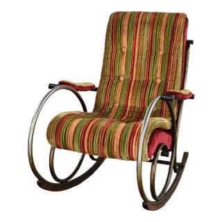 1960-1970’s Neoclassic Rocking Chair by Lee Woodard Metal Frame & Striped Velvet Chenille For Sale