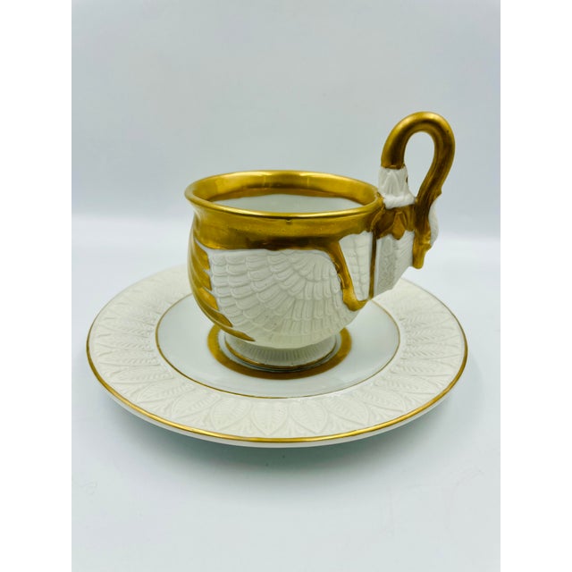 Mid 20th Century by Sadek Swan Gilded Footed Cups & Saucers - Service for 4 For Sale In Los Angeles - Image 6 of 12