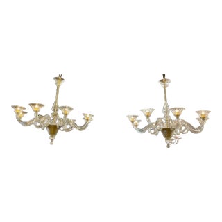 Pair of Early 21st Century Gold Murano Glass Chandeliers For Sale