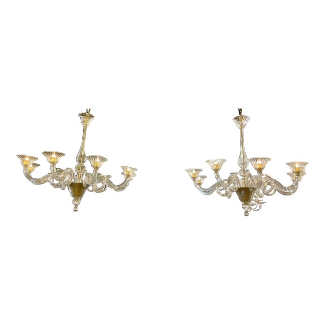 Pair of Early 21st Century Gold Murano Glass Chandeliers For Sale