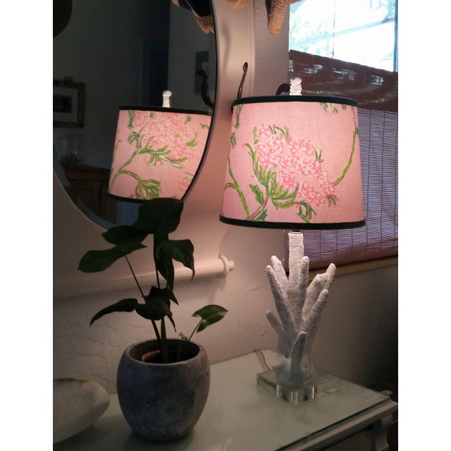 Fabric and Trim Pink, green and white Lilly Pulitzer "Racy Lacey" cotton linen upholstery fabric. An exclusive print by...