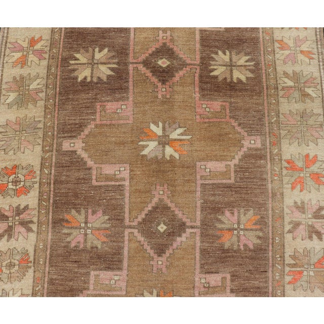 Vintage Turkish Kars Gallery Rug With Soft Taupe and Mocha Geometric Design For Sale - Image 9 of 14