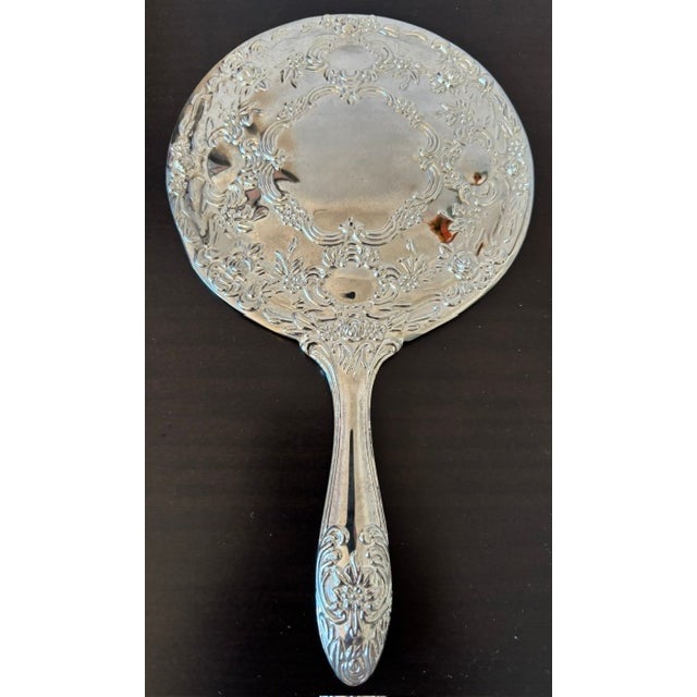 Vintage Ornate Floral Vanity Mirror and Hairbrush Set For Sale - Image 4 of 14