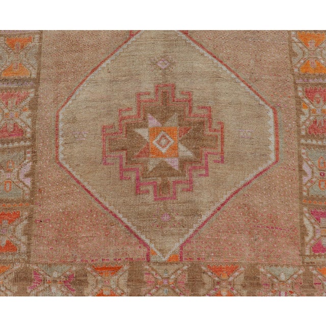 Taupe Vintage Turkish Kars Runner in Brown Color, Tan, Taupe and Soft Orange For Sale - Image 8 of 13