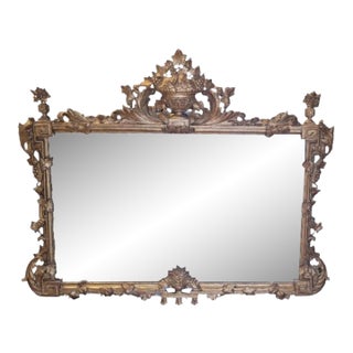 Large Gilt Antique Grape & Vine Carved Wood Mantel Mirror For Sale