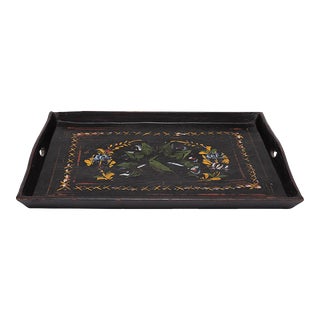 Southeast Asian Painted Black Lacquer Tray, Circa 1900 For Sale
