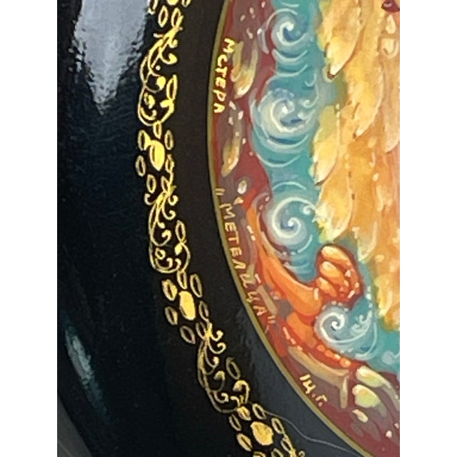 1970s Vintage Mstera Lacquer Box, Hand Painted Soviet Folk Art, Metelitsa Snowstorm Winter Scene, Signed Gift for Art Collector, 1970s Papier Mache Casket For Sale - Image 5 of 12
