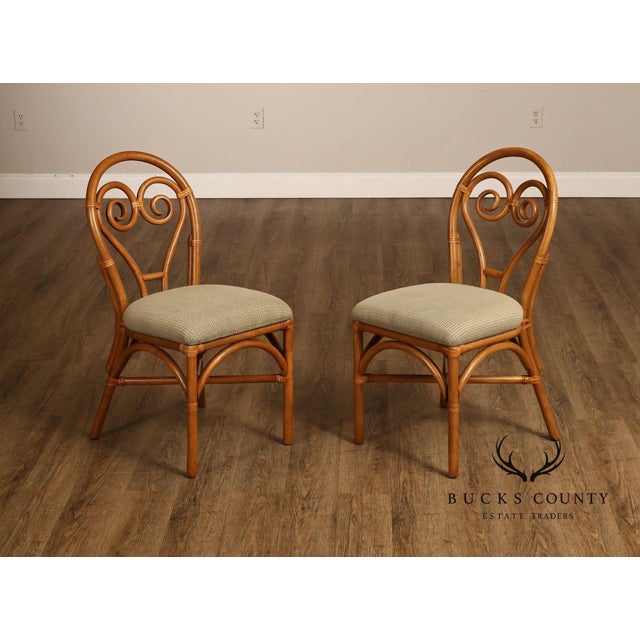 High Quality Pair Of Rattan Dining Chairs Featuring Bentwood Construction With Decorative Heart Form Backs And Wrapped...