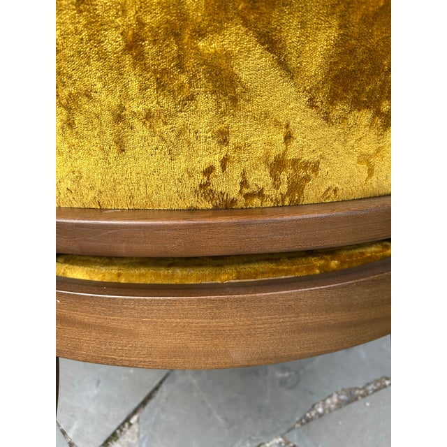 Wood 1960s Cane Tub Chair in Vibrant Marigold Slub Velvet - Rare Finished Seat Deck For Sale - Image 7 of 11