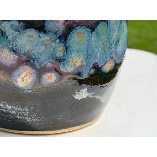 Blue Vintage Signed Studio Pottery Crystalline Glazed Art Pitcher For Sale - Image 8 of 12