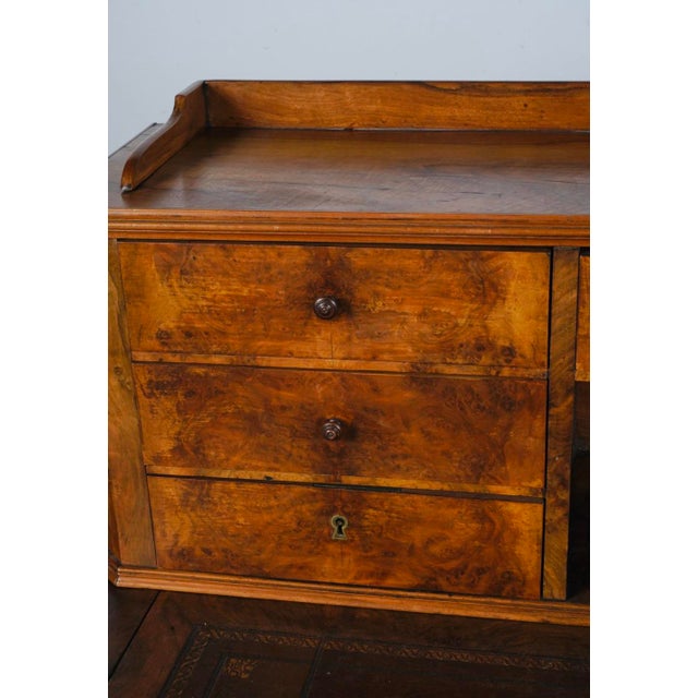Brown Antique French Burl Walnut Writing Desk With Drawer Gallery & Turned Leg For Sale - Image 8 of 10