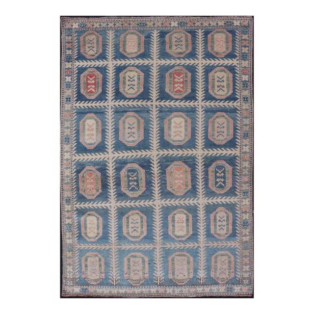 Vintage Hand-Knotted Turkish Tulu Rug in Wool With All-Over Medallion Design For Sale