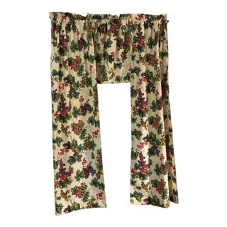 Vintage Upcycled Grapevine Curtains Set of 3 Items 90 Wide X 52 Length For Sale