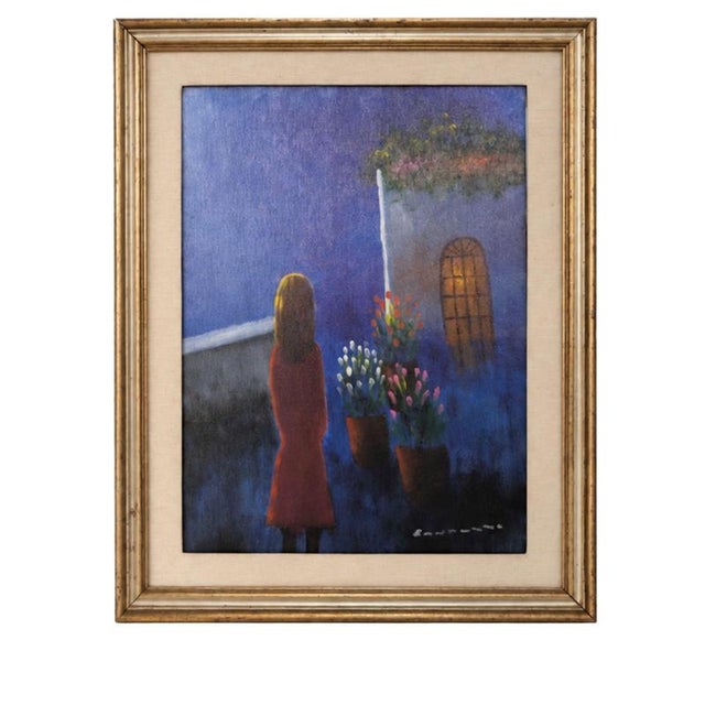 Eliano Fantuzzi, Woman on Nocturnal Scene, 1970s, Oil Painting on Canvas For Sale - Image 9 of 9