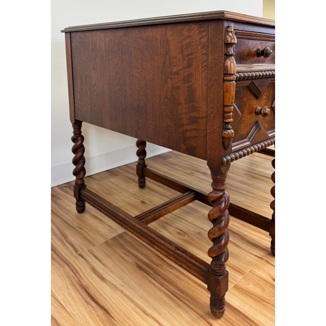 Antique Johnson-Handley-Johnson Co Jacobean Style Barley Twist Turned Wood Desk For Sale In Kansas City - Image 6 of 13