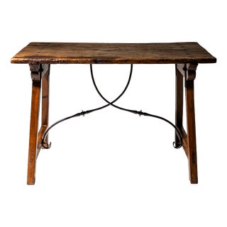 Provincial Table with Iron Stretcher, Spain, 19th Century For Sale